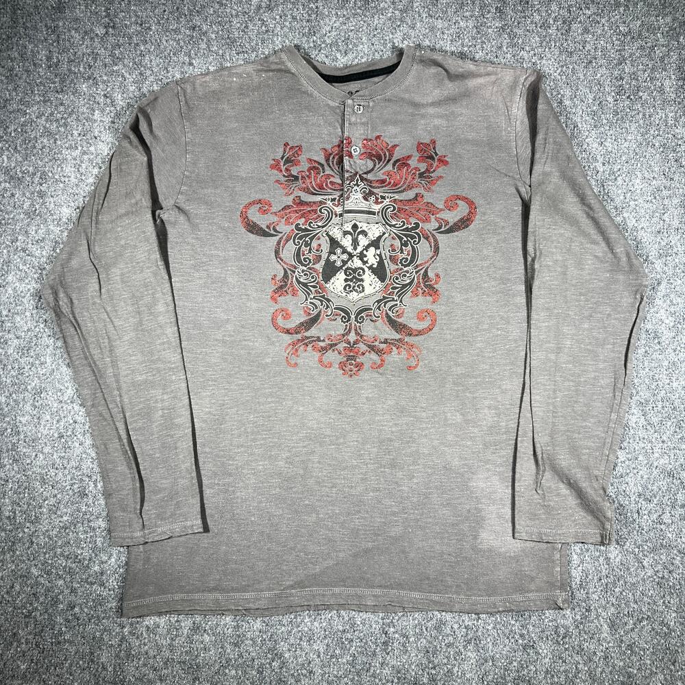 Y2K Henley Long Sleeve Shirt Medium Crest Streetwear Gray LL Cool J